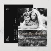 Glamor Black & Gold Chic Save the Date Photo Aankondigingskaart (Voorkant / Achterkant)