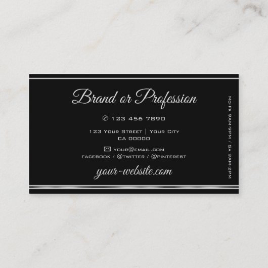 Glamor Blauwgroen Glitter Black Silver Border Eleg Visitekaartje (Achterkant)