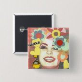 GLAMOR BLOEMENMEISJE VIERKANTE BUTTON 5,1 CM (Voorkant /achterkant)