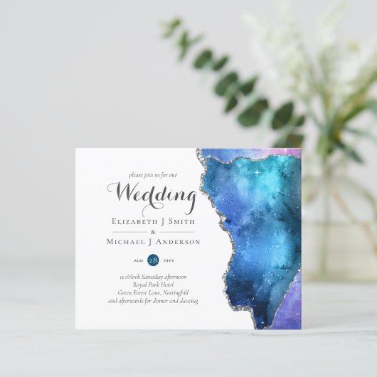Glamor Blue Gold Agate Wedding nodigt CHEAP uit (Staand voorkant)