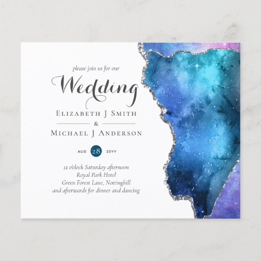 Glamor Blue Gold Agate Wedding nodigt CHEAP uit (Voorkant)