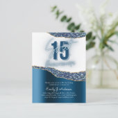 Glamor Blue Silver Foil Glitter Quinceanera 15th Briefkaart (Staand voorkant)