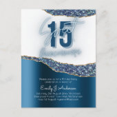 Glamor Blue Silver Foil Glitter Quinceanera 15th Briefkaart (Voorkant)