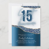 Glamor Blue Silver Foil Glitter Quinceanera 15th Kaart (Voorkant)