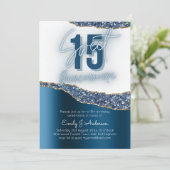 Glamor Blue Silver Foil Glitter Quinceanera 15th Kaart (Staand voorkant)