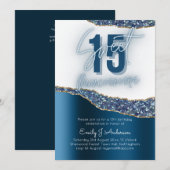 Glamor Blue Silver Foil Glitter Quinceanera 15th Kaart (Voorkant / Achterkant)