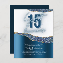 Glamor Blue Silver Foil Glitter Quinceanera 15th P