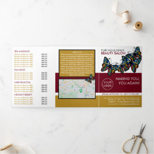 Glamor Butterflies, Beauty Salon Tri-Fold Flyer Drieluik Uitnodiging