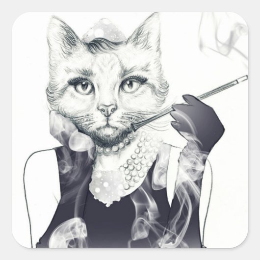 Glamor Cat Vierkante Sticker (Voorkant)