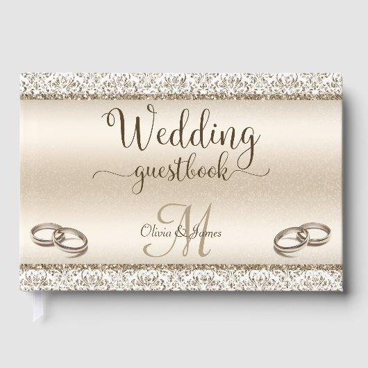 Glamor Champagne Damask Metallic Wedding Gastenboek (Voorkant)