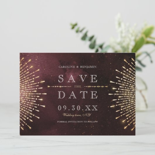 Glamor Deco Burgundy  Save the Date (Staand voorkant)