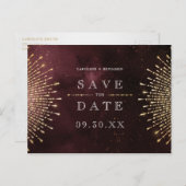 Glamor Deco Burgundy  Save the Date Aankondigingskaart (Voorkant / Achterkant)
