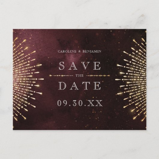 Glamor Deco Burgundy  Save the Date Aankondigingskaart (Voorkant)