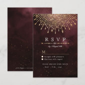 Glamor Deco Burgundy Vintage bruiloft RSVP Kaartje (Voorkant / Achterkant)
