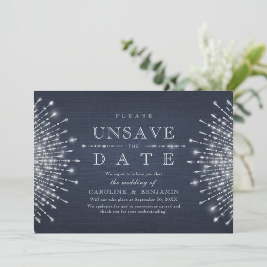 Glamor Deco Navy blue  Unsave the Date Save The Date (Staand voorkant)