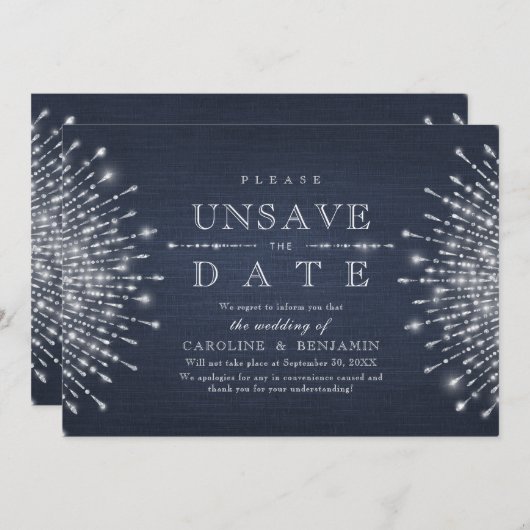 Glamor Deco Navy blue  Unsave the Date Save The Date (Voorkant / Achterkant)