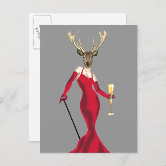 Glamor Deer in het rood Briefkaart (Voorkant / Achterkant)