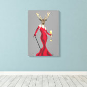Glamor Deer in het rood Canvas Afdruk (Insitu (Houten vloer))