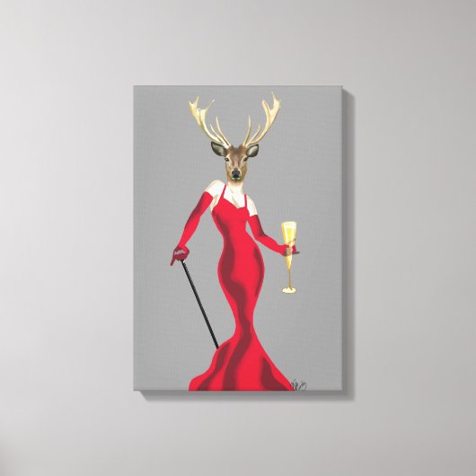 Glamor Deer in het rood Canvas Afdruk (Voorkant)