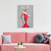 Glamor Deer in het rood Canvas Afdruk (Insitu (Woonkamer))
