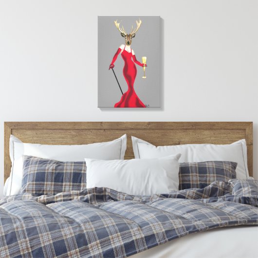 Glamor Deer in het rood Canvas Afdruk (Insitu (Slaapkamer))