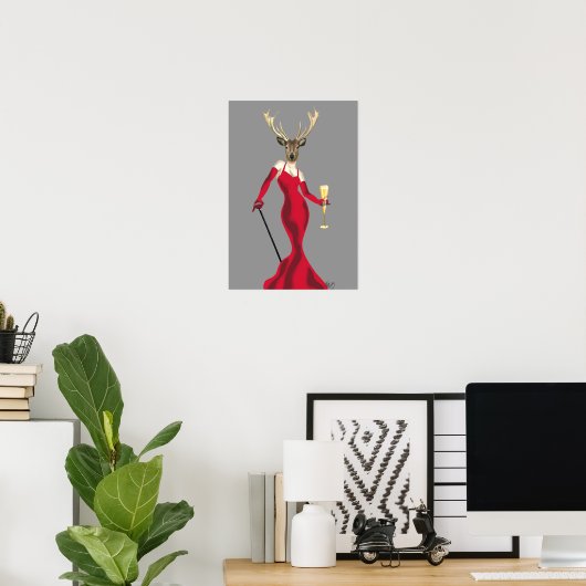 Glamor Deer in het rood Poster (Thuiskantoor)