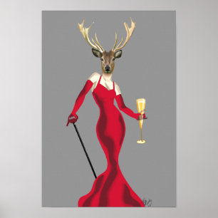 Glamor Deer in het rood Poster