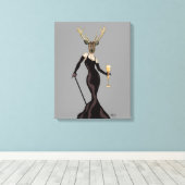 Glamor Deer in zwart Canvas Afdruk (Insitu (Houten vloer))