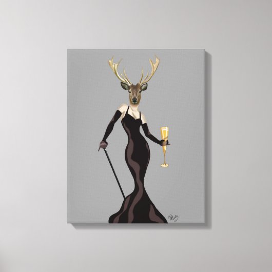 Glamor Deer in zwart Canvas Afdruk (Voorkant)