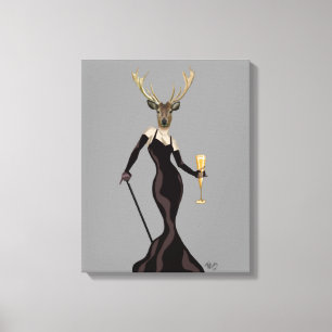 Glamor Deer in zwart Canvas Afdruk