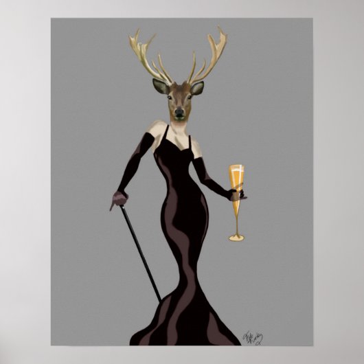 Glamor Deer in zwart Poster (Voorkant)