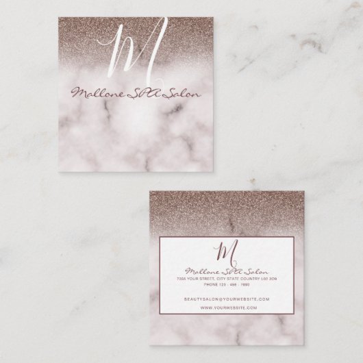 Glamor Elegant Marble Chic Paars Glitter Monogram Vierkante Visitekaartje (Voorkant / Achterkant)