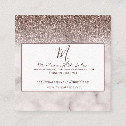 Glamor Elegant Marble Chic Paars Glitter Monogram Vierkante Visitekaartje (Achterkant)