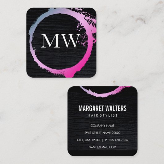 Glamor Expressive Faux Velvet/Monogram Vierkante Visitekaartje (Voorkant / Achterkant)