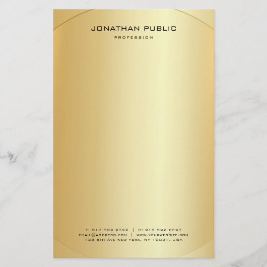 Glamor Faux Gold Aangepast Modern Elegant Briefpapier (Voorkant)