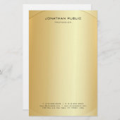 Glamor Faux Gold Aangepast Modern Elegant Briefpapier (Voorkant / Achterkant)