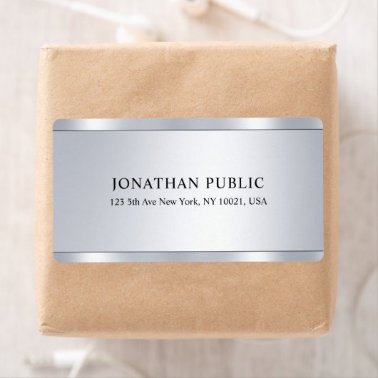 Glamor Faux Silver Modern Elegant Sjabloon Etiket (Insitu)