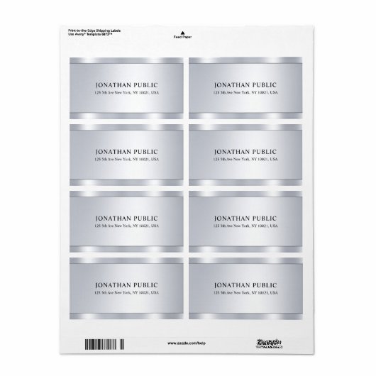 Glamor Faux Silver Modern Elegant Sjabloon Etiket (Full Sheet)