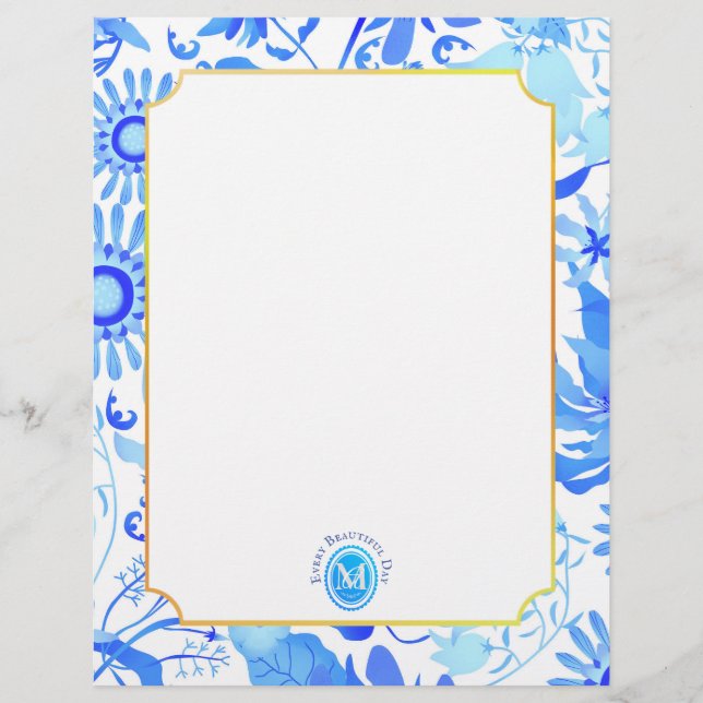 Glamor Floral Blue Letterhead Briefhoofd (Voorkant)
