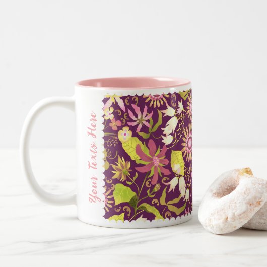 Glamor Floral Brown Two-Tone Coffee Mok (Met donut)