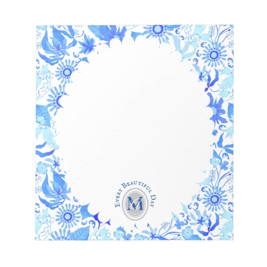 Glamor Floral Chic Blue White Notitieblok (Voorkant)