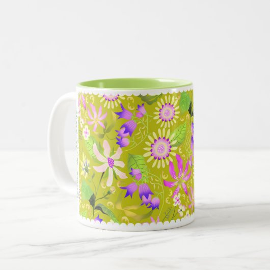 Glamor Floral Green Two-Tone Coffee Mok (Voorkant links)