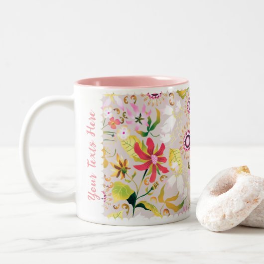 Glamor Floral GreyTwo-Tone Coffee Mok (Met donut)