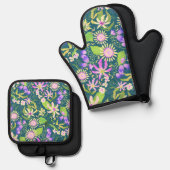 Glamor Floral Turquoise Ovenwant & Pannenlap Set (Voorkant / Achterkant)