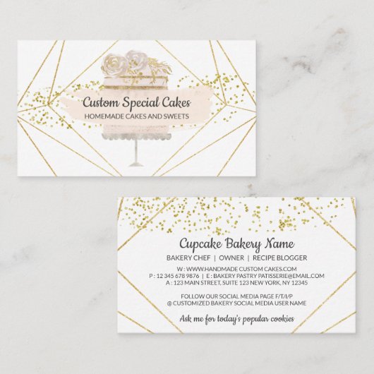 Glamor Floral Wedding Birthday Cake Bakery Visitekaartje (Voorkant / Achterkant)