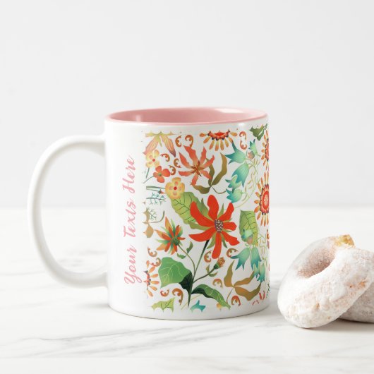Glamor Floral White Two-Tone Coffee Mok (Met donut)
