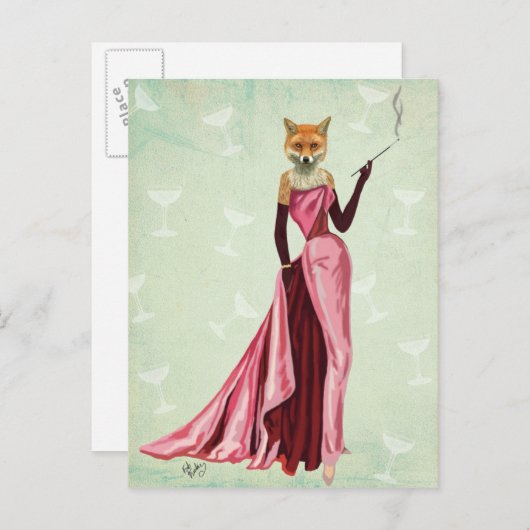 Glamor Fox in Roze 2 Briefkaart (Voorkant / Achterkant)