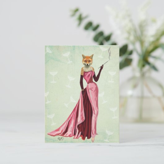 Glamor Fox in Roze 2 Briefkaart (Staand voorkant)