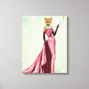 Glamor Fox in roze Canvas Afdruk