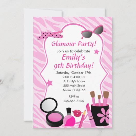 Glamor Girl Birthday Party Invitation Kaart (Voorkant)